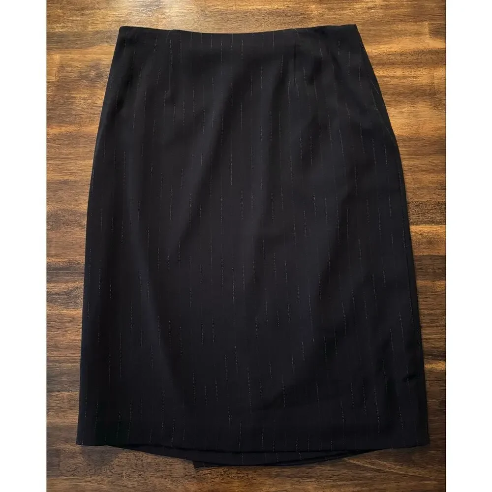 MM. LaFleur Size 8 Wrap Skirt Pencil Straight Lined Career Pinstripe